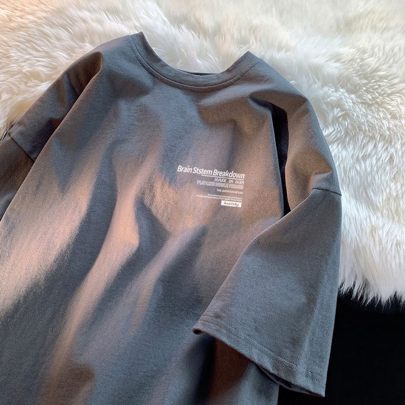 Men's classic simple letter cổ tròn tay ngắn t-shirt cặp đôi sinh viên thời trang lỏng lẻo sang trọng đường phố cao thoải mái nửa tay áo trên