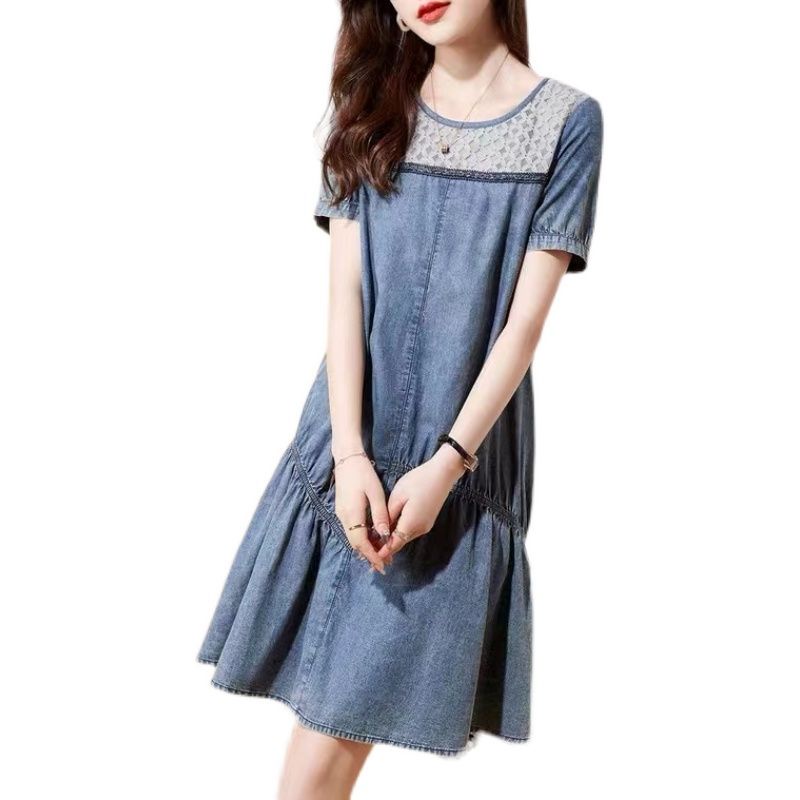 Đầm denim Phối Ren Thời Trang Mùa Hè Hàn Quốc 2023 Mới