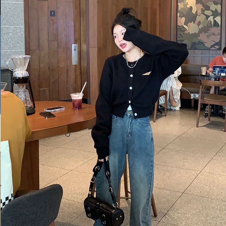 Usd ✿ Thời trang dệt kim cardigan áo len màu rắn dài tay áo ngắn phụ nữ hàng đầu