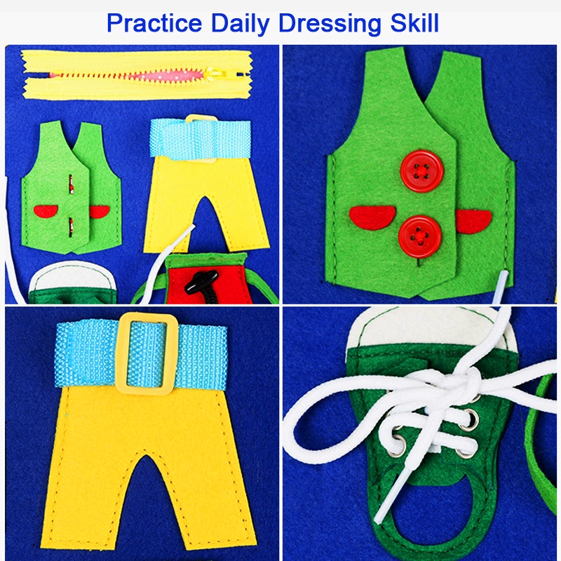 Trẻ em montessori busy board toy kids felt dressing learning life skills đồ chơi giáo dục sớm