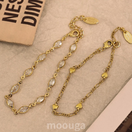 Moouga / Vòng Tay Đính Đá Zircon Hình Trái Tim Đơn Giản Phong Cách Retro Pháp