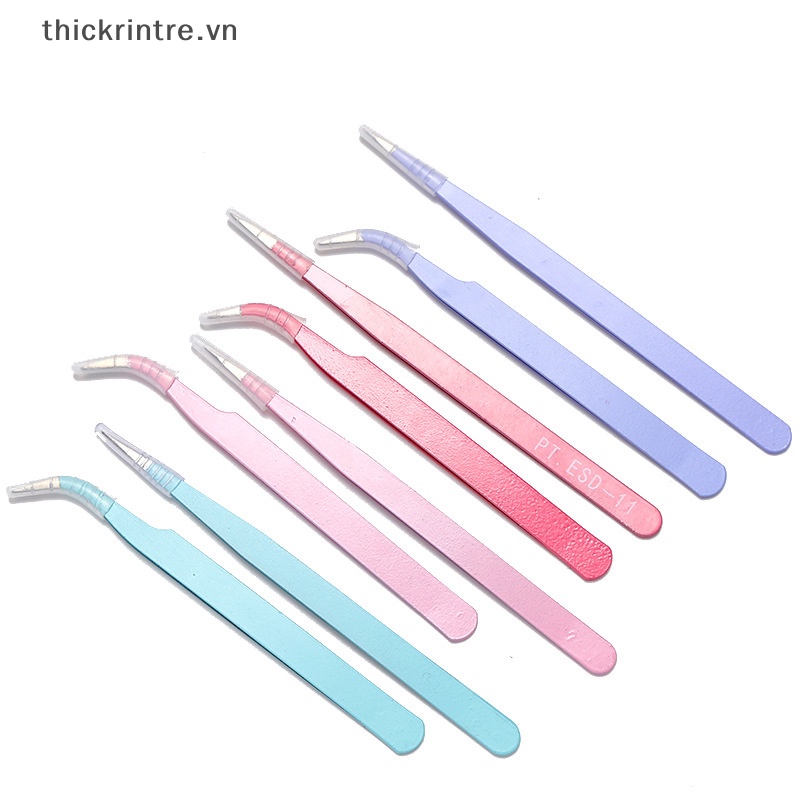 Thi 1 bộ nhíp thẳng cong màu fr nail art sticker rhinestones picking tool trang điểm eyelash diy tweezer tool vn