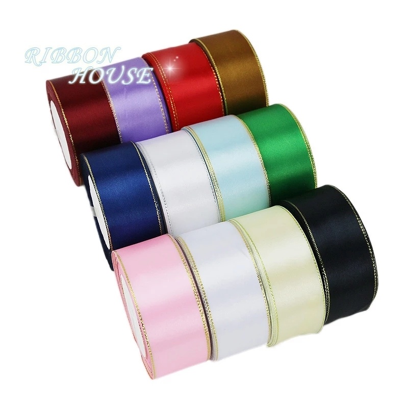Cuộn dây ruy băng viền màu vàng chiều rộng 38mm chiều rộng 25 yard tiện lợi