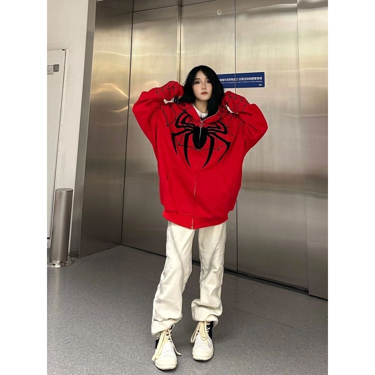 Áo Hoodie Thêu Hình Người Nhện Phong Cách vintage Mỹ