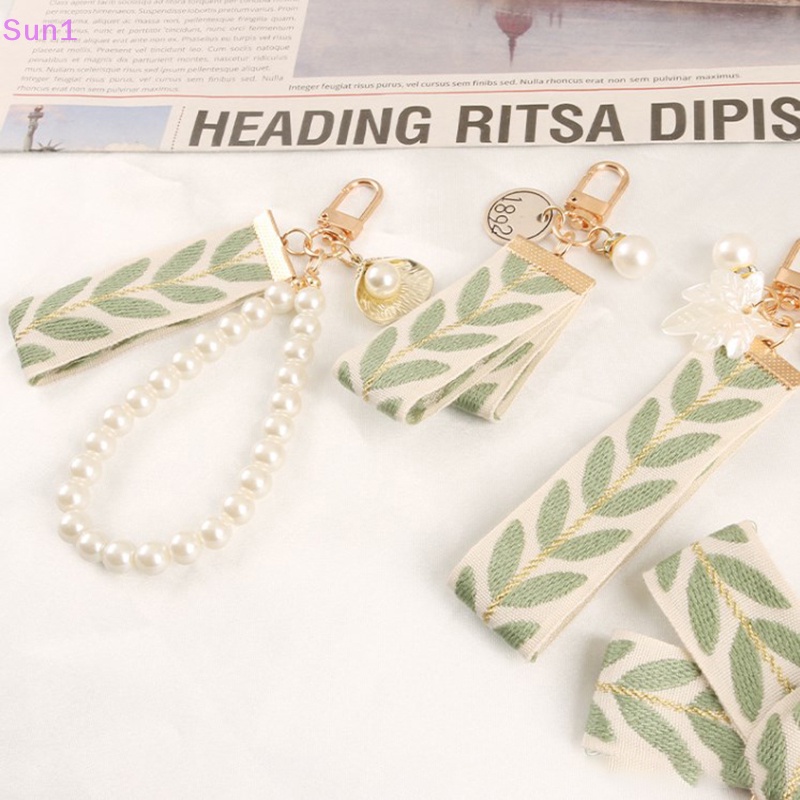 Sun1> mô hình lá thanh lịch vòng tay móc khóa mặt dây chuyền vỏ ngọc trai dễ thương có dây đeo và dây đeo cho nữ chìa khóa điện thoại ví trang trí tốt