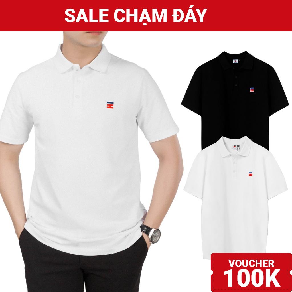 Áo polo nam đẹp hàng hiệu đen trắng chính hãng HIDDLE vải cotton cá sấu cao cấp thêu logo | H01-T1