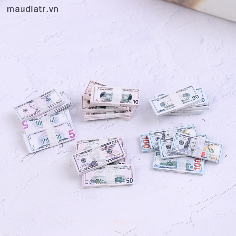 Mm 100 cái / bộ 1:12 dollhouse 5/10/20/50/100 đô la tiền tệ tiền giấy mô hình trang trí vn