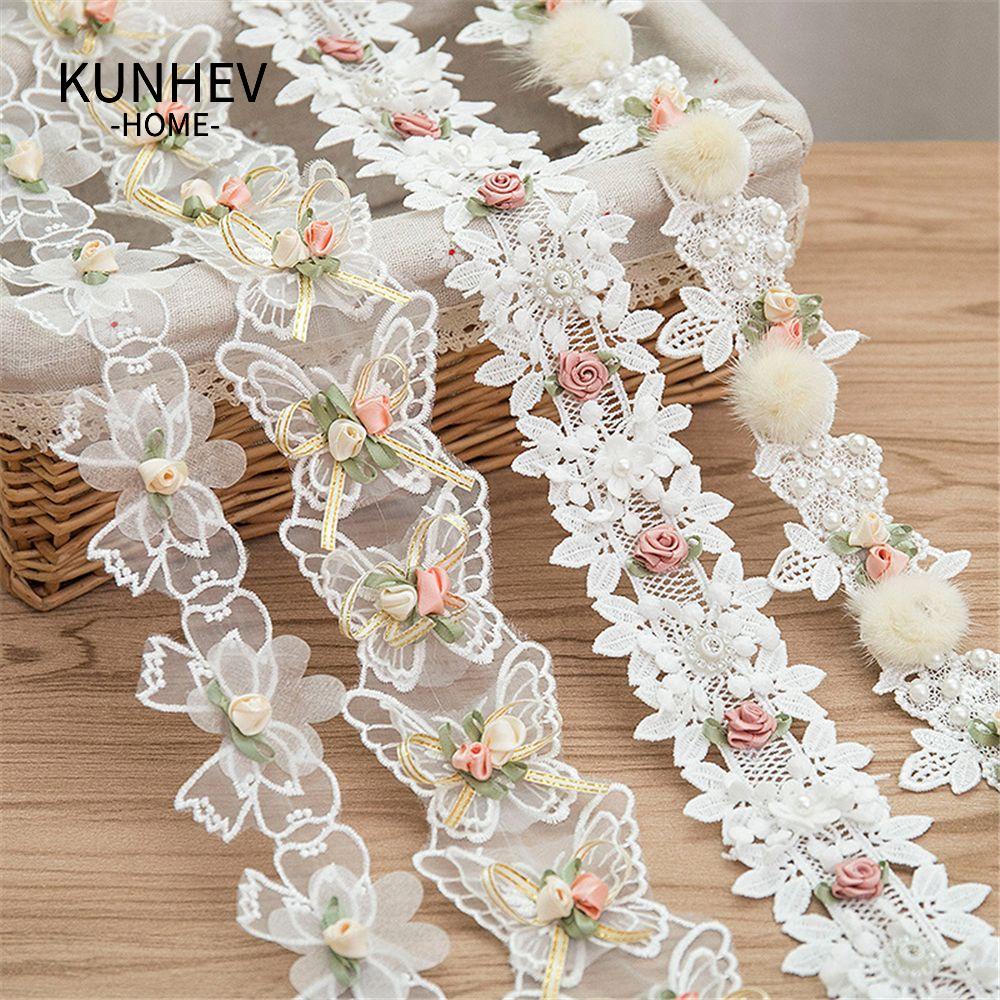 KUNHEV Chất liệu may polyester đính cườm tự làm phụ kiện vải thêu hoa thủ công