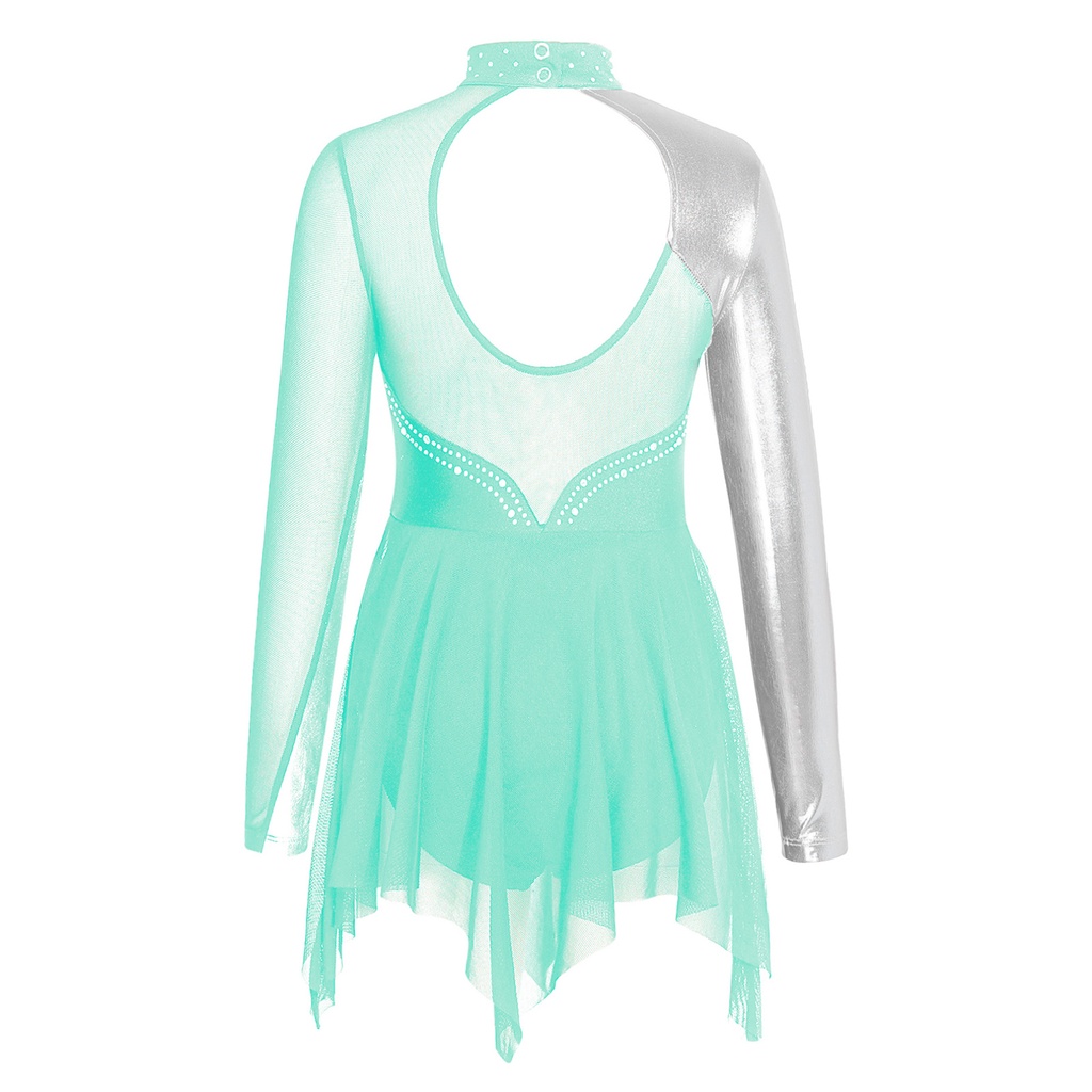 Đầm Lưới Cổ Tròn Tay Dài Đính Đá Lấp Lánh Thời Trang Cho Bé Gái