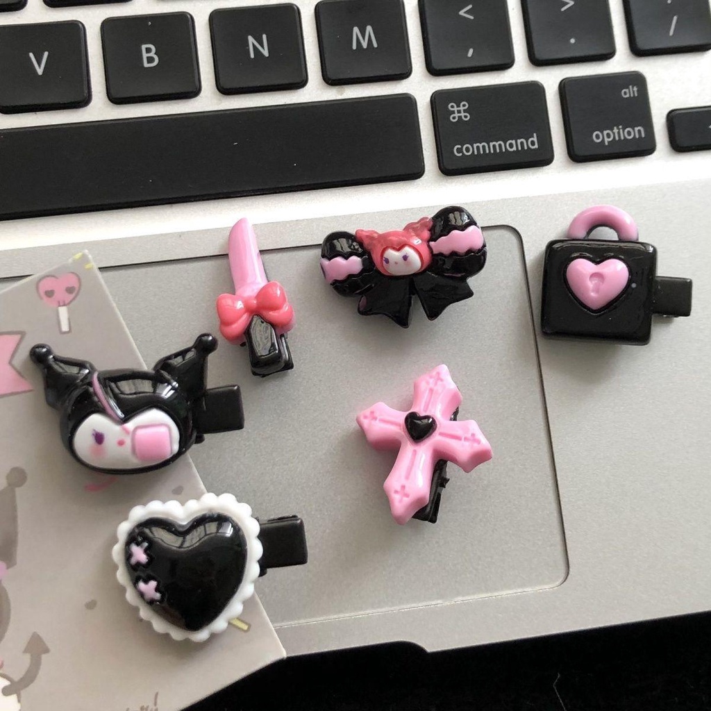 Bộ kẹp tóc kuromi màu hồng đen dễ thương ins sweet cool girl nhật bản phụ kiện tóc hoạt hình nhỏ