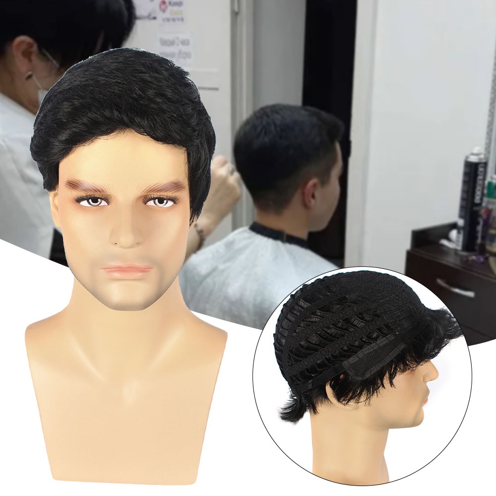 Thời Trang Tóc Giả Dạng Xoăn Mềm Mại Siêu Bền Cho Nam