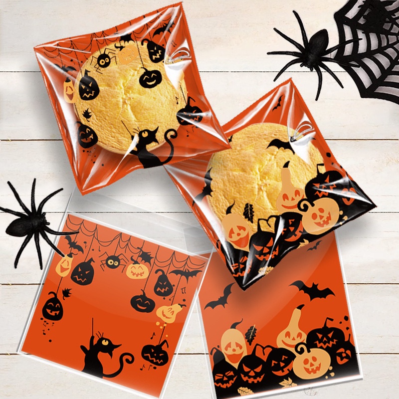 Set 100 Túi Thiếc Đựng Kẹo Tự Dính Trang Trí Bánh Quy halloween