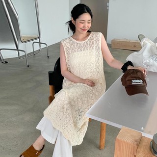 Phụ nữ mùa hè xẻ lưng rỗng Váy dệt kim mỏng không tay móc che đậy