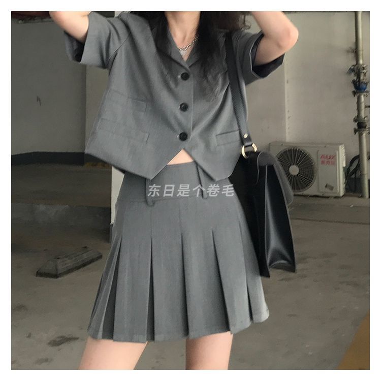 Bộ Áo Sơ Mi Ngắn Tay + Chân Váy Lưng Cao Xếp Ly Phong Cách Nhật Bản Thời Trang Mùa Hè Hàng Mới 2023 Dành Cho Bạn Nữ