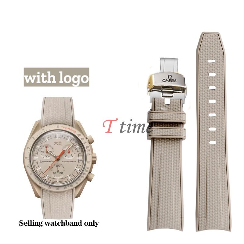Dây Đeo Đồng Hồ Bằng Silicone Chống Thấm Nước Đầu Cong 20mm In Họa Tiết Gợn Sóng Cho Omega / Moonwatch Planet Series