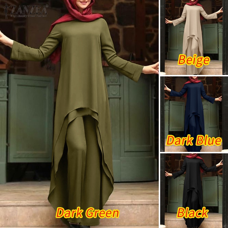 Zanzea Set Áo Lửng Dài Tay Hai Lớp + Quần ống rộng Thời Trang Nữ