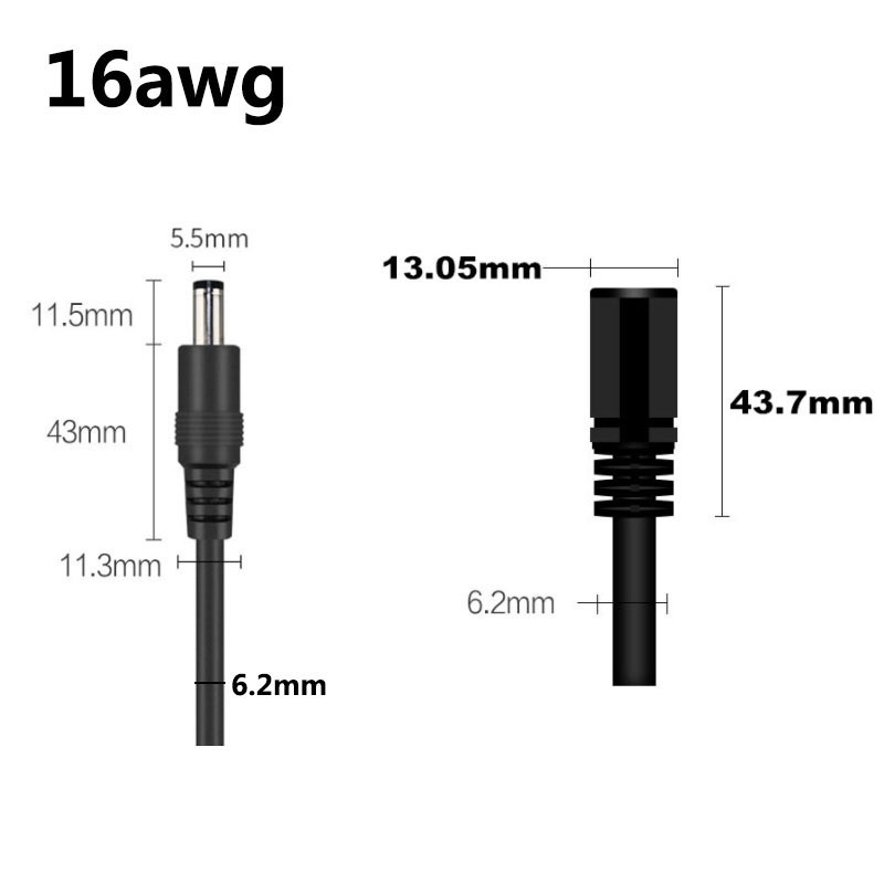 Dây Cáp Nối Nguồn DC Male Female 18cm 3A-10A 16 / 18 / 20 / 22Wg DC 5.5X2.1MM
