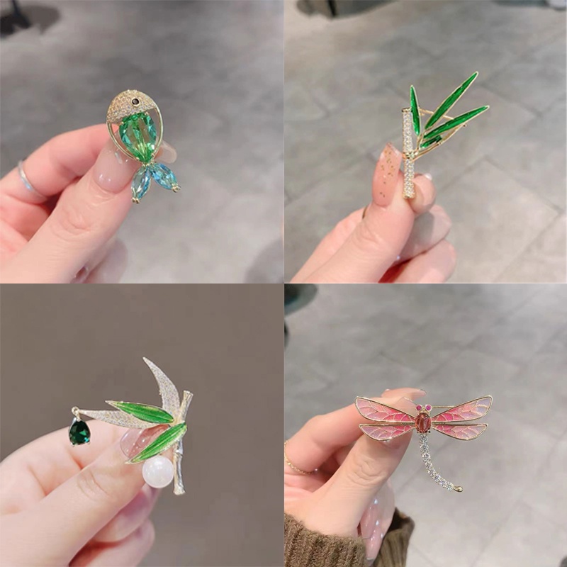 Mới Trâm Cài Áo Hình Cây Tre Đính Đá Thanh Lịch