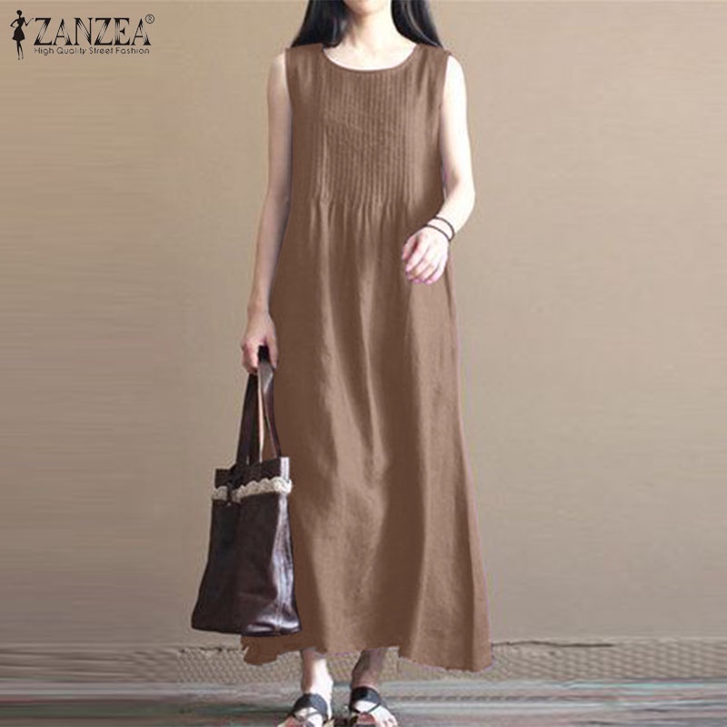 Đầm nữ ZANZEA cộc tay cổ tròn thời trang Hàn