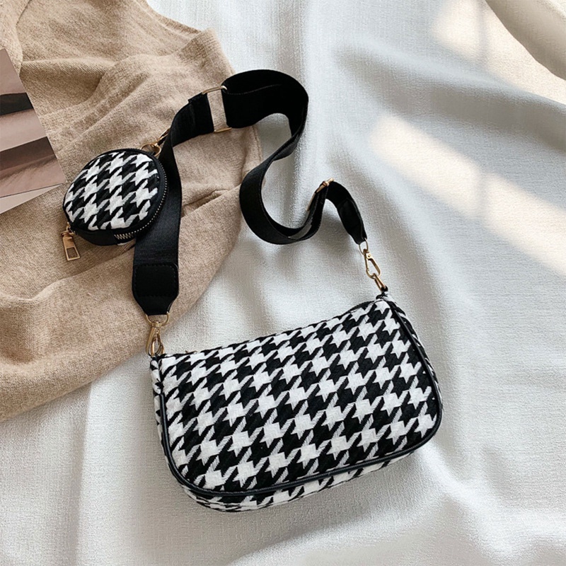 Túi Xách Tròn Đeo Chéo Họa Tiết Caro Vintage Cho Nữ