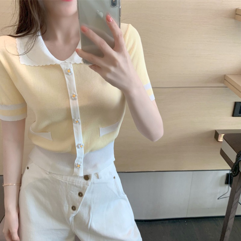 Áo polo Tay Ngắn Dáng Rộng In Họa Tiết Độc Đáo Phong Cách Hàn Quốc Thời Trang Cho Nữ