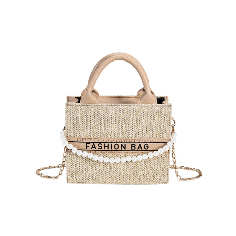 Túi Đeo Chéo Hình Vuông Nhỏ Đính Ngọc Trai Phối Dây Đeo Sợi Xích Thời Trang Mùa Xuân 2023 Cho Nữ