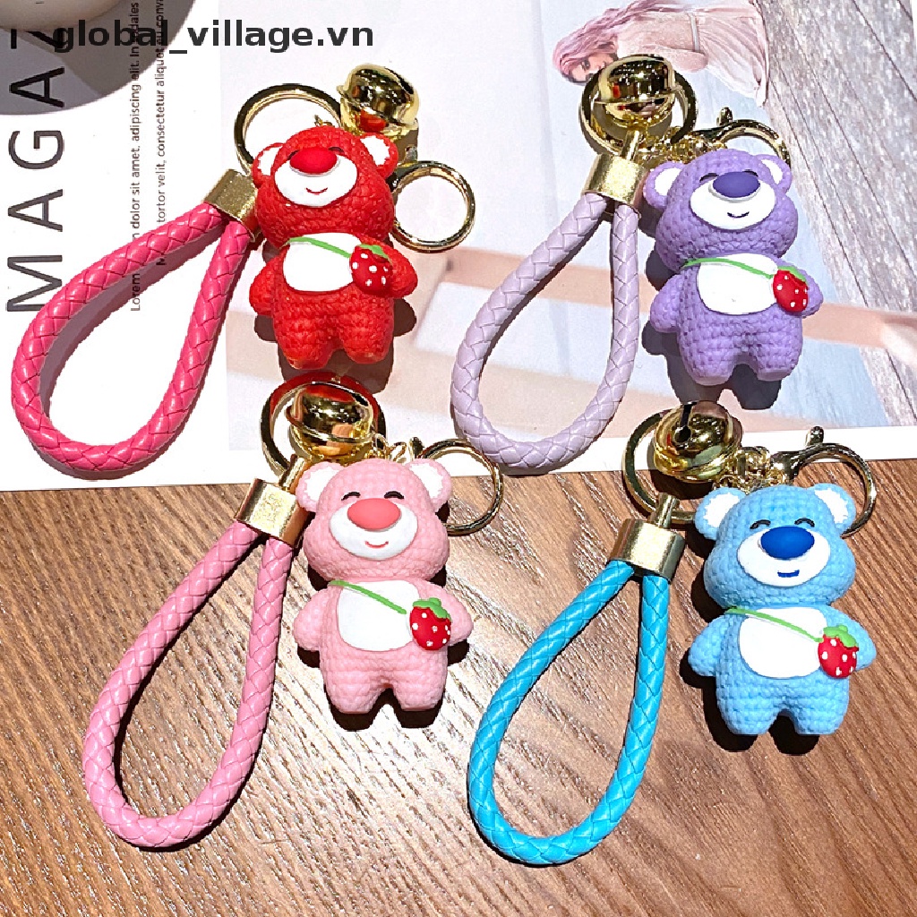 Móc Khóa Resin Hình Gấu Dâu Tây Hoạt Hình Dễ Thương Tinh Tế Làm Quà Tặng Cho Cặp Đôi [VN