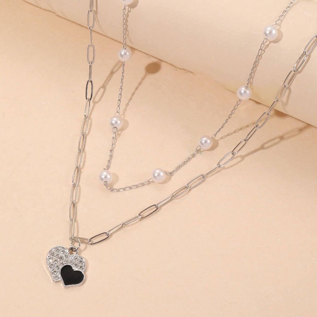 Vòng cổ Hai Lớp Hình Trái Tim Đính Đá Màu Sắc Nhẹ Nhàng Có Thể Điều Chỉnh