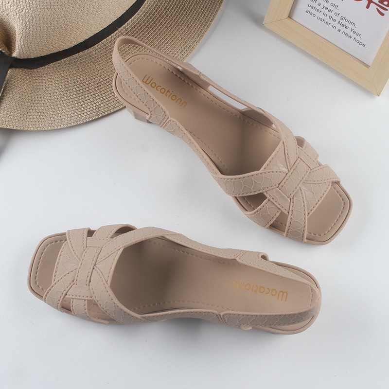 Giày Sandal Đế Bằng Màu Trơn Thời Trang Dành Cho Nữ