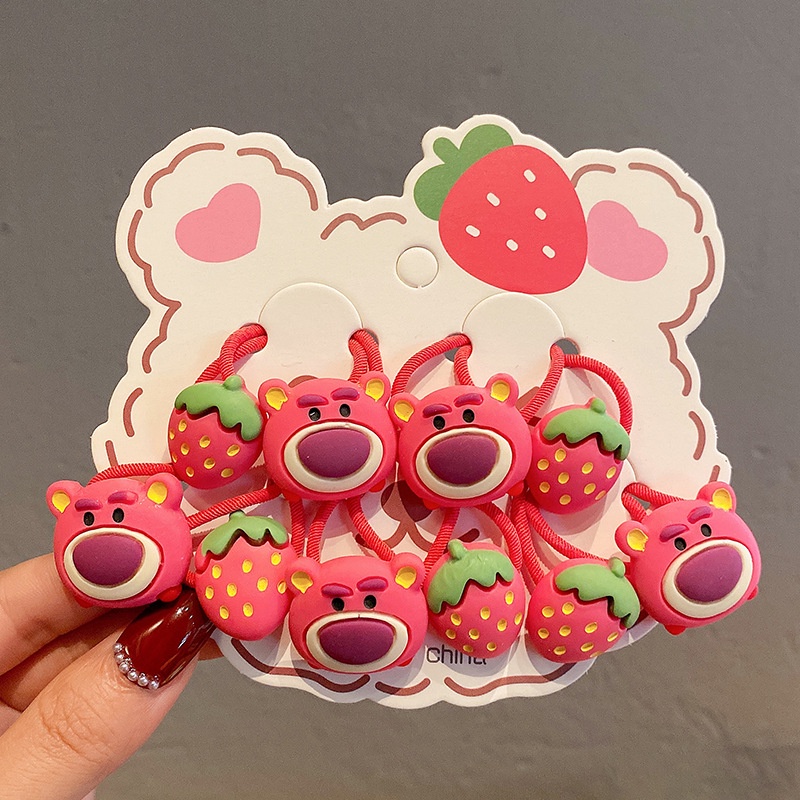 Dây Buộc Tóc Cao Su Co Giãn Hình Gấu Và Dâu Tây Dễ Thương Cho Bé Gái