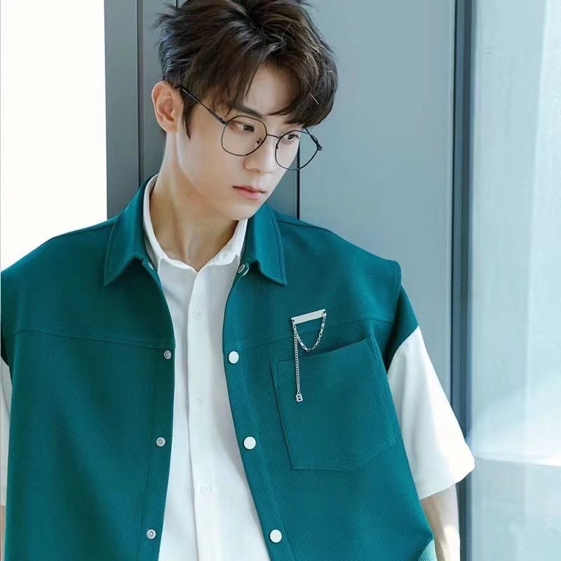 Áo Không Tay Thiết Kế Mới Thời Trang Theo Phong Cách Harajuku Dành Cho Nam hàn quốc áo nam đẹp from rộng simple áo sơ mi trắng nam fashion áo sơ mi nam ngắn tay