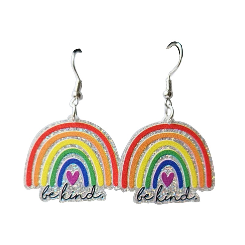 1 Cặp Bông Tai Hình Trái Tim Bằng Acrylic Màu Cầu Vồng LGBTQ