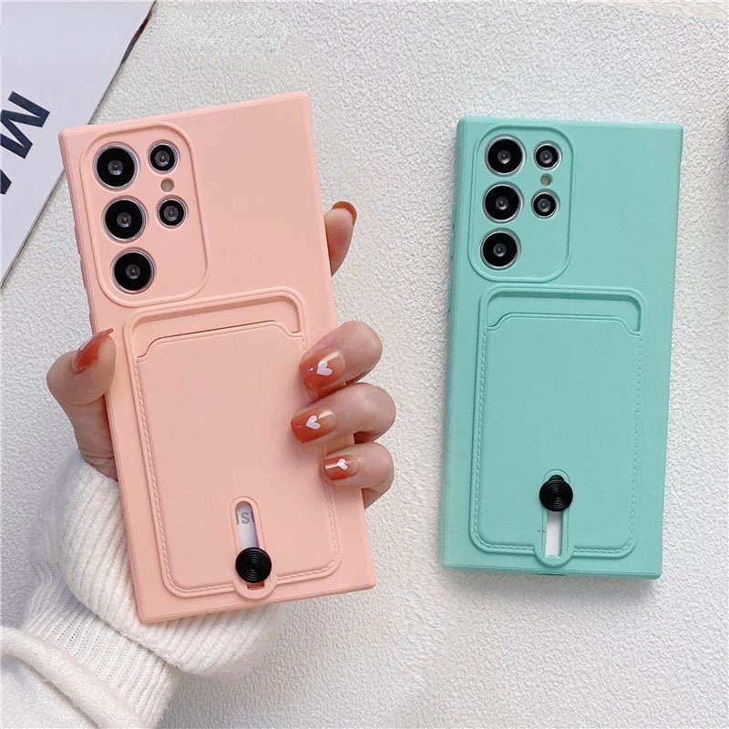 Ốp Điện Thoại Cao Su Mềm Màu Trơn Có Ngăn Đựng Thẻ Chống Rơi Cho Samsung Galaxy S23 S22 Ultra S21 Plus S20 S21 FE