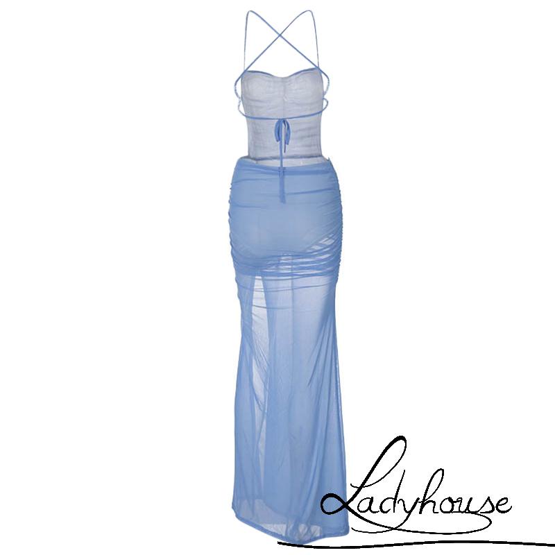 Đầm Dài Hai Dây Hở Lưng Xẻ Tà Gợi Cảm Cho Nữ