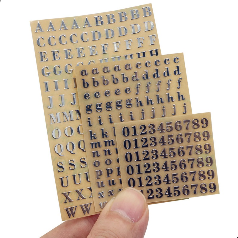Set 6 Tấm Hình Dán Ký Tự Chữ Cái 0.35 Inch Bằng Hợp Kim Màu Vàng / Bạc