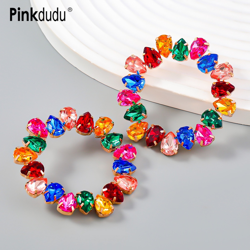 Khuyên tai Pinkdudu PD1065 hình tròn lớn bằng acrylic màu kẹo thiết kế mới 2023 cho nữ
