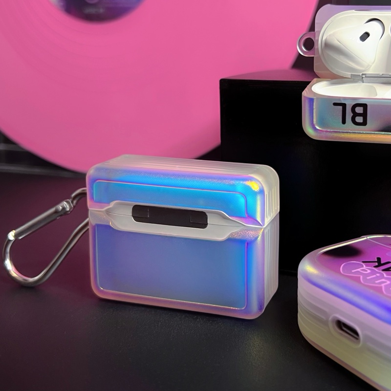 Vỏ Bảo Vệ Hộp Sạc Tai Nghe Bluetooth AirPods 3 1 / 2 pro2 2022 Bằng Silicon tpu Mềm Trong Suốt Họa Tiết Đen / Hồng Có Móc Treo Chống Rơi