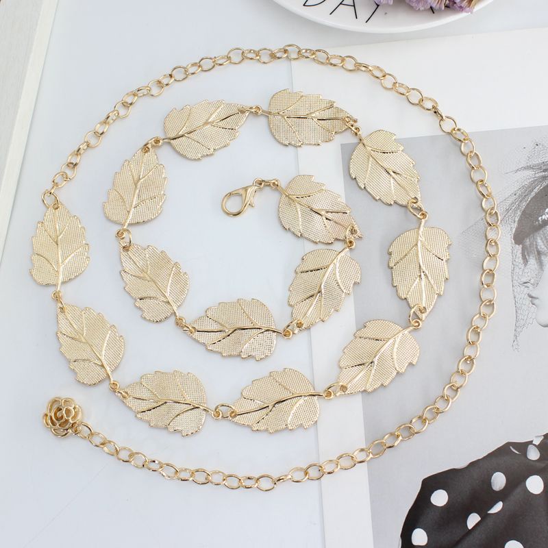 Thắt Lưng Dây Xích Kim Loại Hình Chiếc Lá Đơn Giản Thời Trang Xuân Hè Cho Nữ