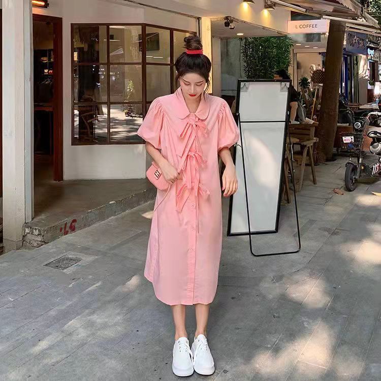 Đầm Midi Mỏng Mùa Hè Tay Phồng Cột Dây Nơ Phong Cách Pháp Cổ Điển Thiết Kế Mới Cho Nữ