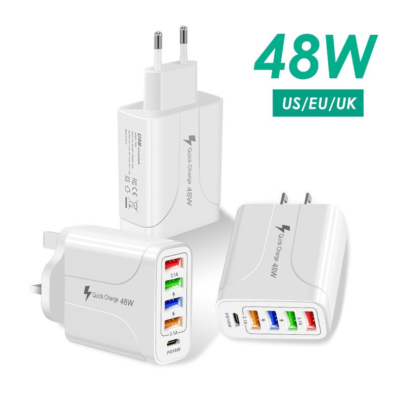 Đầu Chuyển Đổi Sạc Điện Thoại / Máy Tính Bảng Nhiều Cổng USB + PD Tiêu Chuẩn Âu Mỹ Đa Năng Tiện Dụng Mang Theo Du Lịch