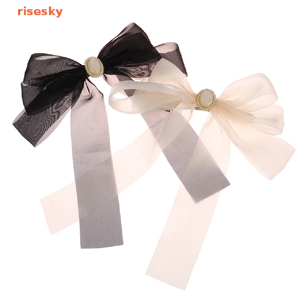 Kẹp Tóc Nơ Ruy Băng Màu Trơn Phong Cách Vintage Thanh Lịch Cho Nữ