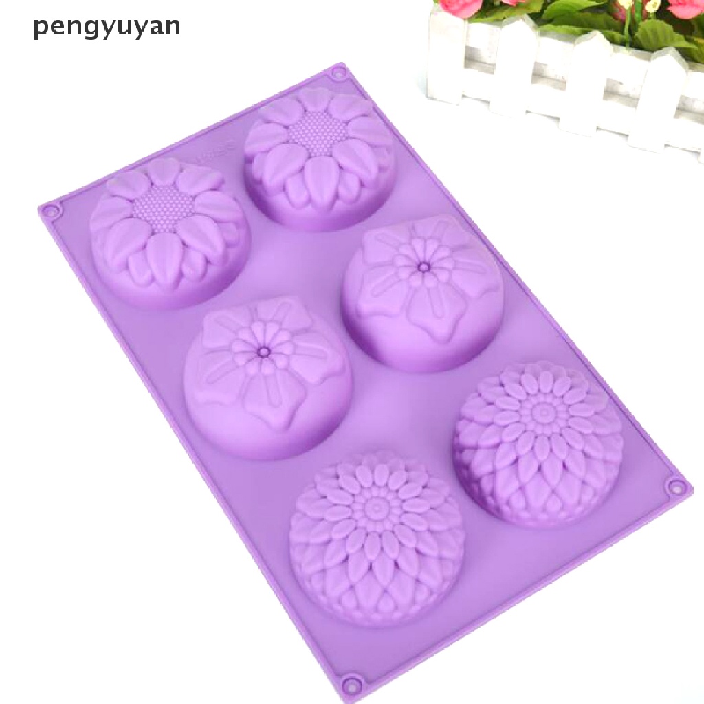 Khuôn Làm Bánh / Xà Phòng Handmade 6 Lỗ Hình Hoa Tròn Bằng Silicone DIY