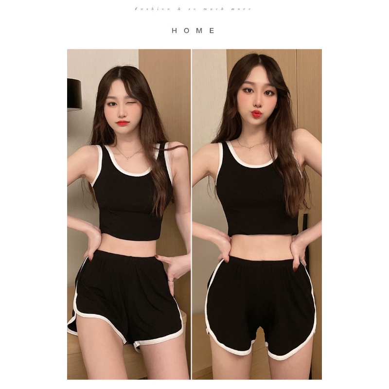 Bộ Đồ Ngủ Áo Sát Nách Phối Quần Short Vải Cotton Thời Trang Cho Nữ La303