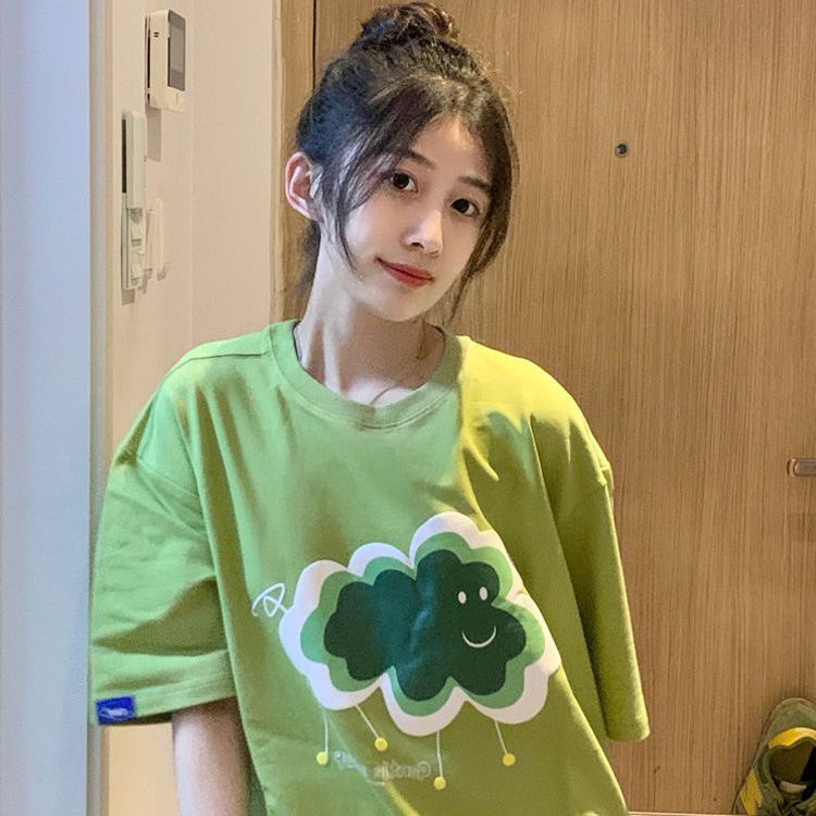 Jiashucheng Áo Thun Cotton Nguyên Chất Tay Ngắn Màu Bơ Ngọt Ngào Thời Trang Mùa Hè Niche