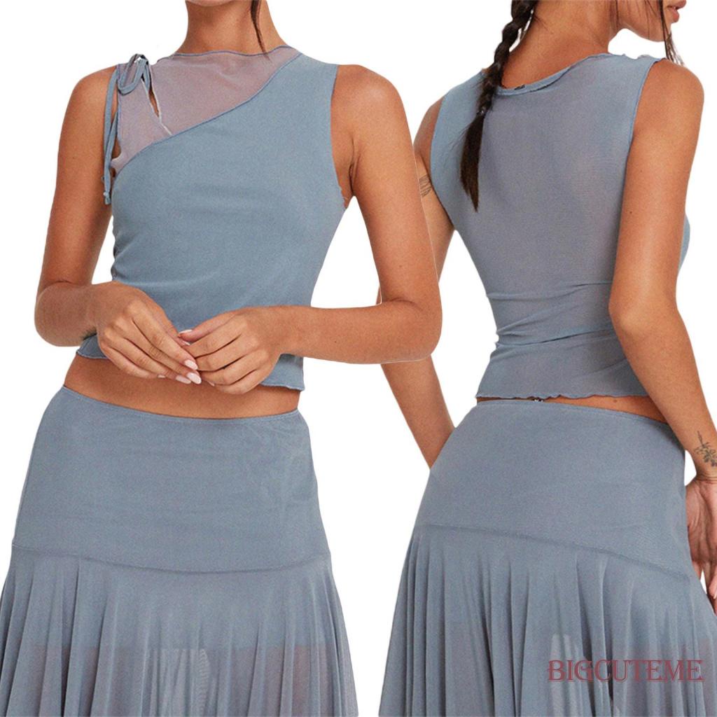 Áo Croptop Sát Nách Phối Lưới Phong Cách Thời Trang Mùa Hè Dành Cho Nữ