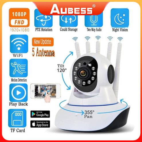 Camera Ip Không Dây Wifi Hd 1080P Robot Không Dây, Có Âm Thanh, Với 5 Ăng Ten Và Tầm Nhìn Ban Đêm AUBESSSTORE