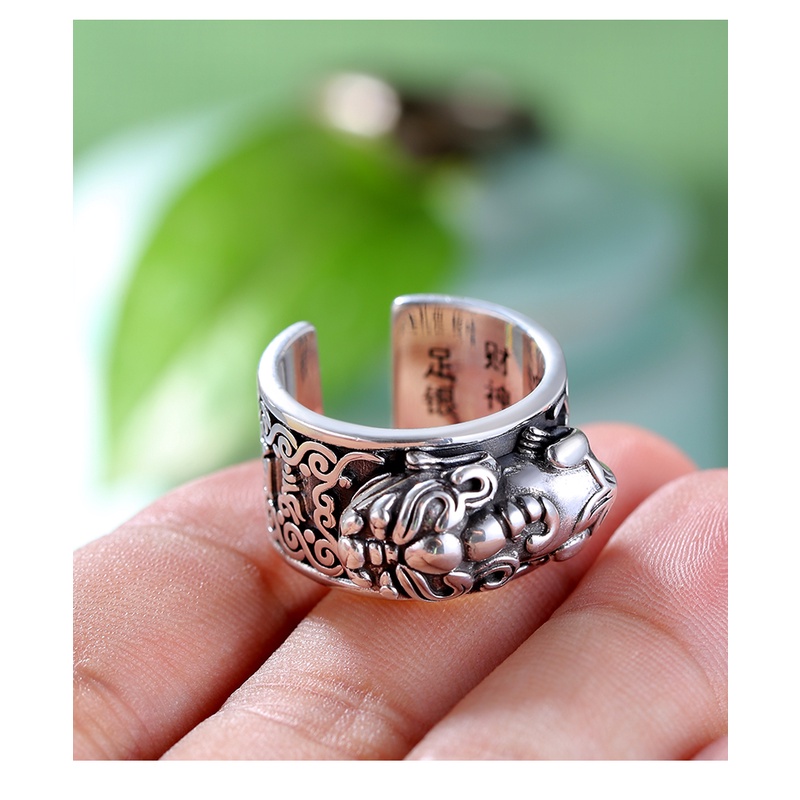 Nhẫn Hở Mạ Bạc Hoạ Tiết Pixiu Độc Đáo Phong Cách Retro Cho Nam Giới