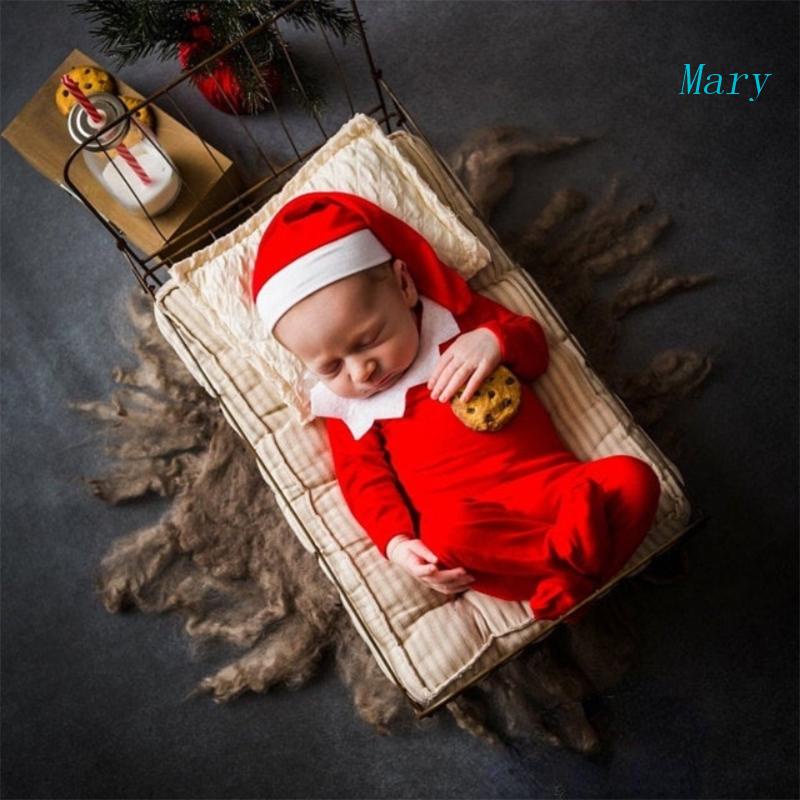 1 Bộ Áo Liền Quần Màu Đỏ Kèm Mũ Len Và Đuôi Dài Dùng Chụp Ảnh Cho Bé Sơ Sinh