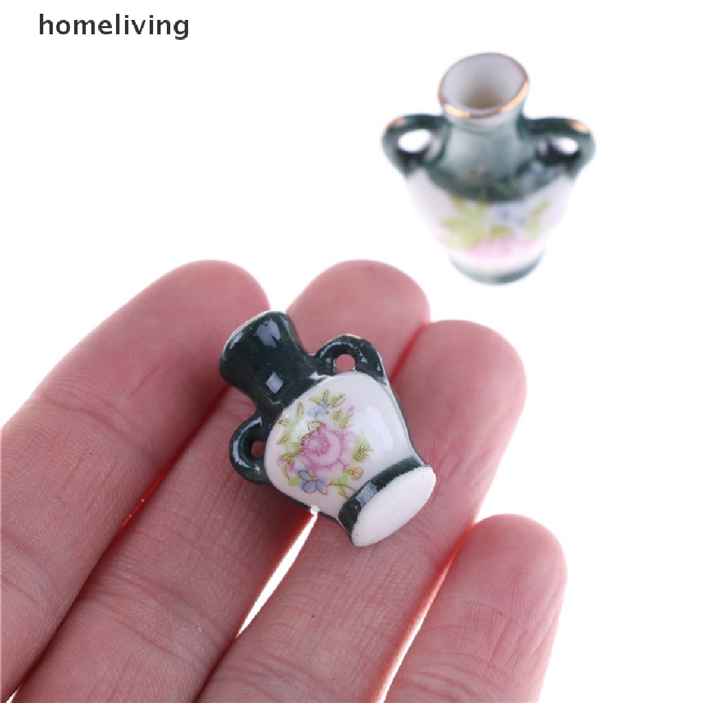 Bộ 2 Bình Hoa Sứ Mini Truyền Thống Trung Hoa Tỷ Lệ 1: 12 Dùng Trang Trí Nhà Búp Bê