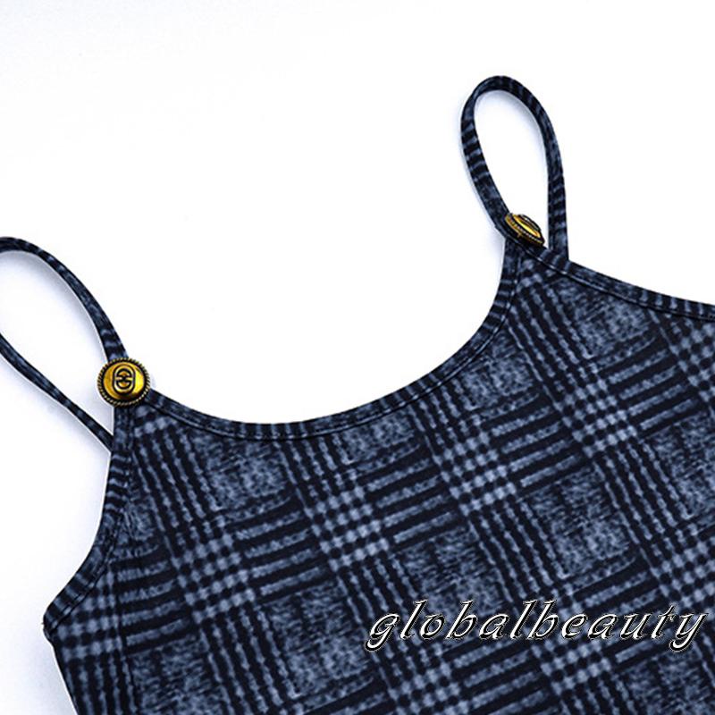 Đầm Hai Dây Mỏng Hở Lưng Họa Tiết Kẻ Sọc Bằng Kim Loại Đơn Giản Cho Nữ